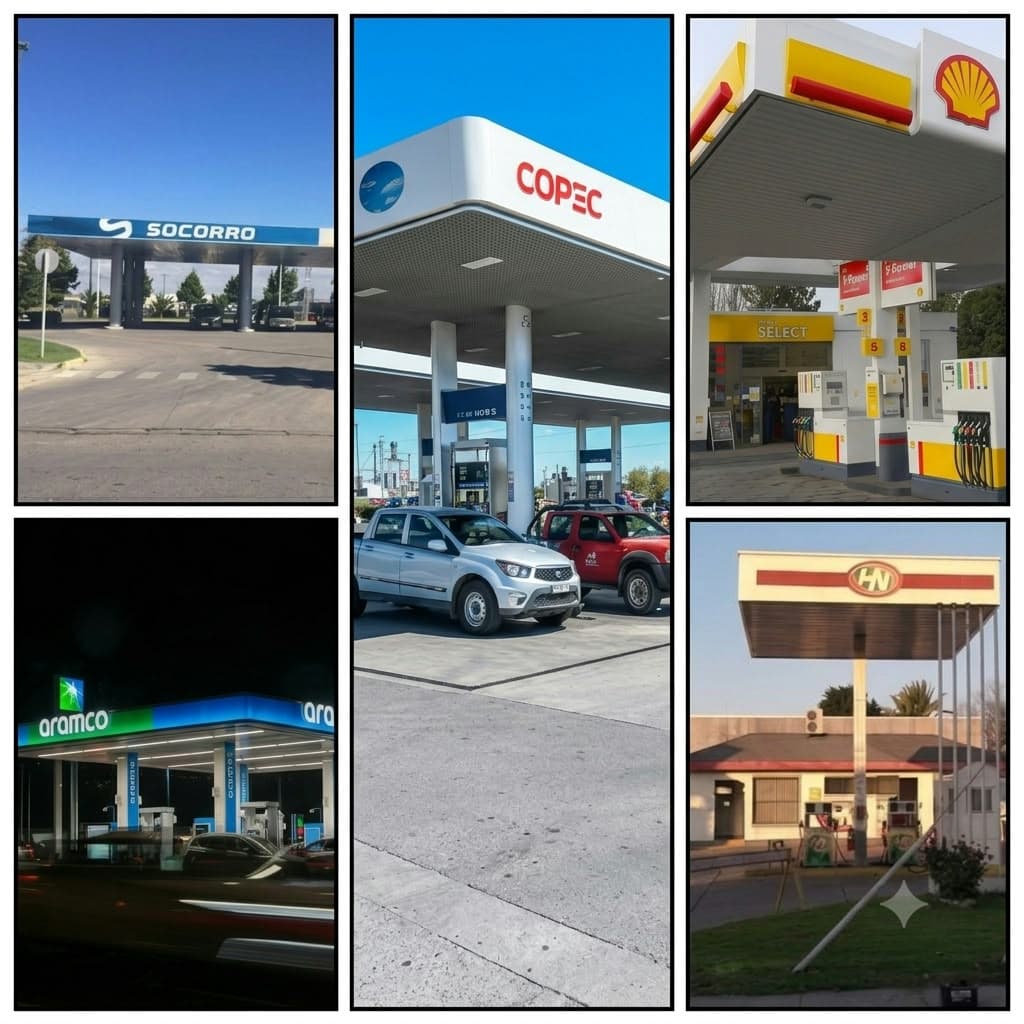 Collage de servicentros en Linares: Copec, Shell, Aramco y otros